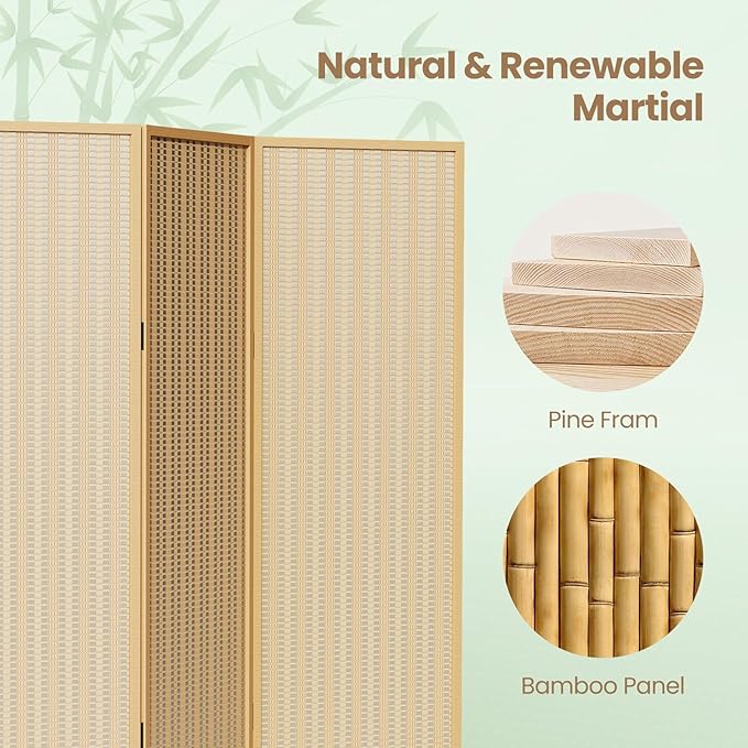6 Panel Room Divider and Extra Wide Folding Privacy Screen, 94.5" W x 67" H