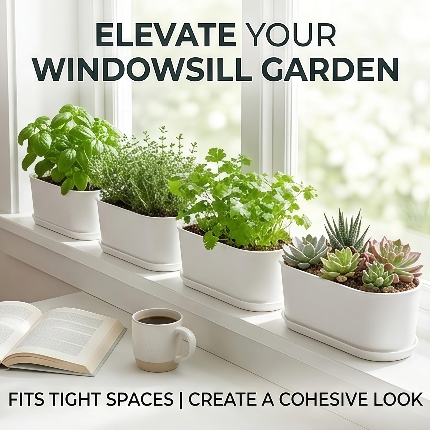 YANGYIXIN Rectangular Planter Box Versatile Window Planter for Small Plant Pots, Ideal Herb Planter Indoor Garden