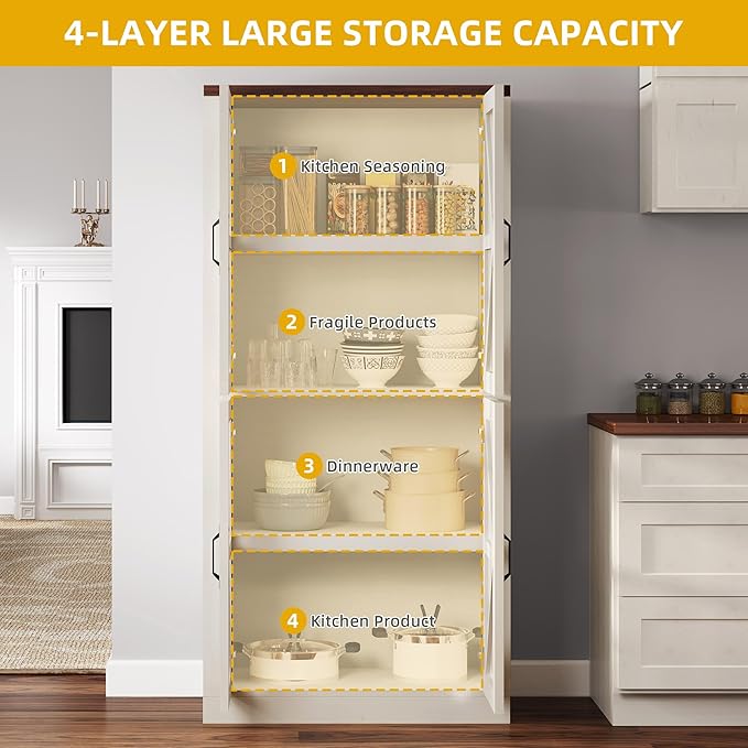 DWVO 66" Storage Cabinet, Tall Bookshelf Display Cabinet, 4 Shelves Curio