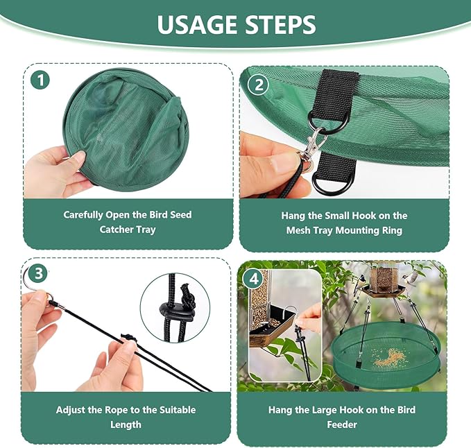 Lettry 2Pcs Bird Seed Catcher Tray with 8pcs Plastic Stakes for Hanging Bird Feeder Platform, Birdseed Hoop for Outdoor Garden Hanging Tray (Green, 18inch)
