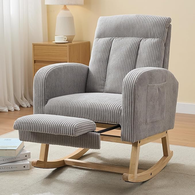 NIOIIKIT Nursery Rocking Chair, Corduroy Upholstered Rocking Chair