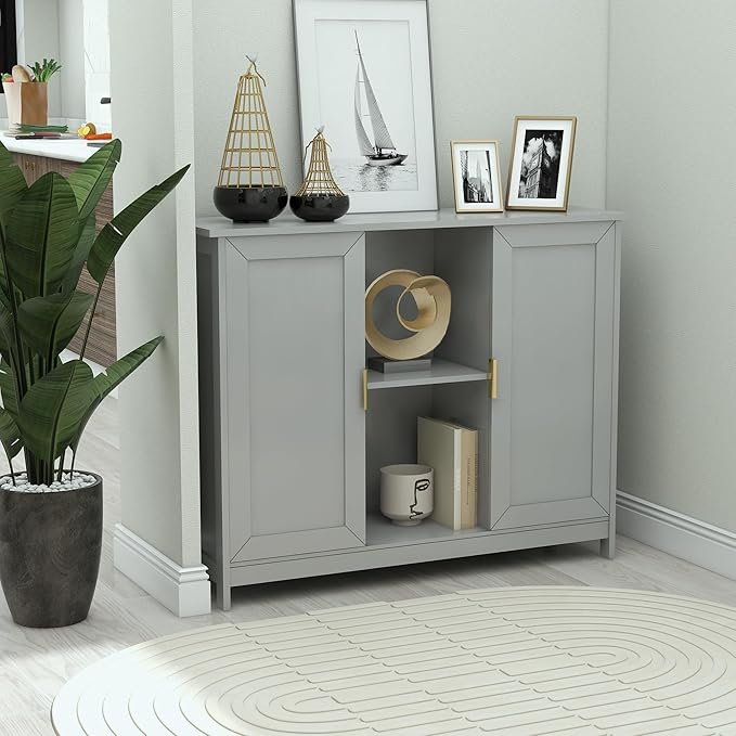 TaoHFE Grey Kitchen Pantry, Modern Wooden Small Credenza Sideboard Coffee
