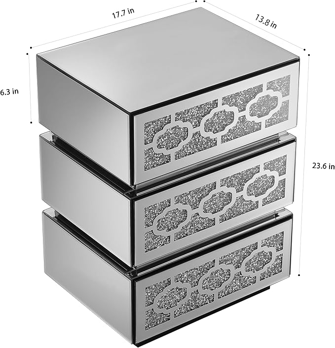Mirrored Bedside Nightstand, Modern Side Table