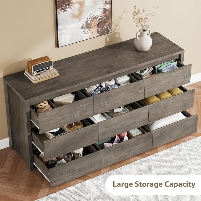 GarveeHome 9 Drawer Dresser for Bedroom, Wide Modern Chest of Drawers, Large