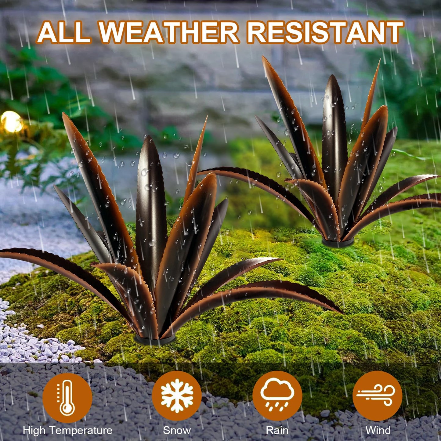 TOMBABY Enlarge Thickened Wind Resistant Metal Agave Garden Art Plant Country Garden Sculpture Statue Outdoor Decoration Agave Metal Plant Courtyard Ornament Gift (2, 12 Leaves Black)