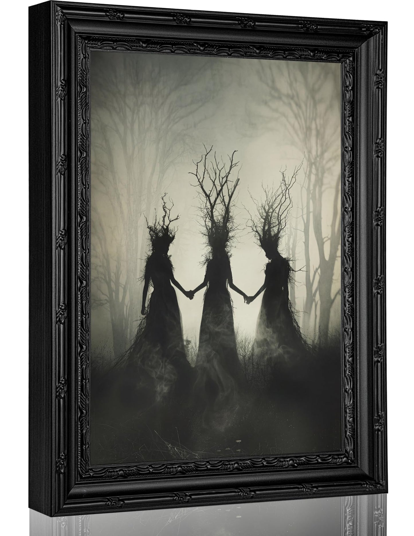 Framed Witch Canvas Wall Art,Occult Painting Picture Wall Decor,Dark Moody Poster Print Artwork,for Bedroom Living Room Halloween Party Home Decoration 9x11in