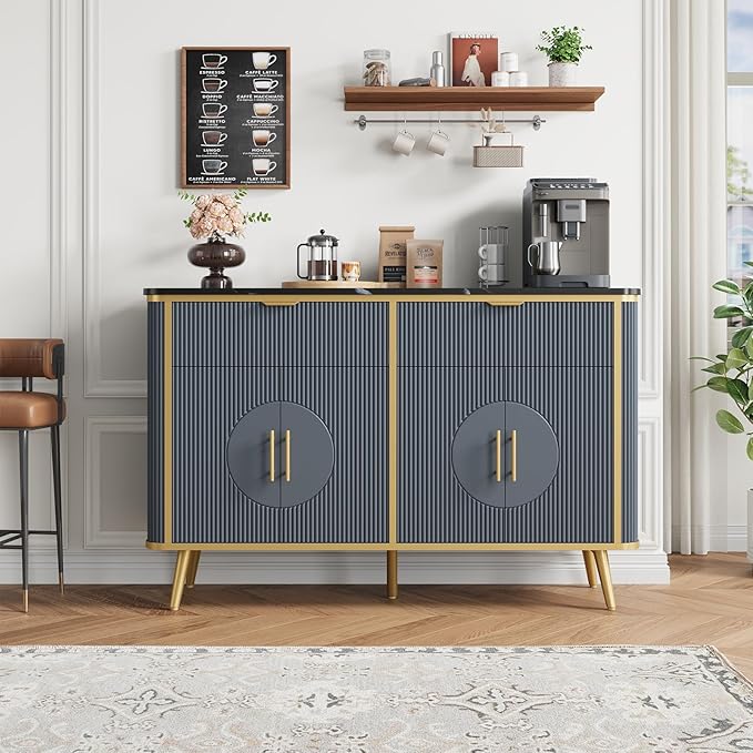 47.2" Buffet Storage Cabinet, Modern Fluted Coffee Bar Station