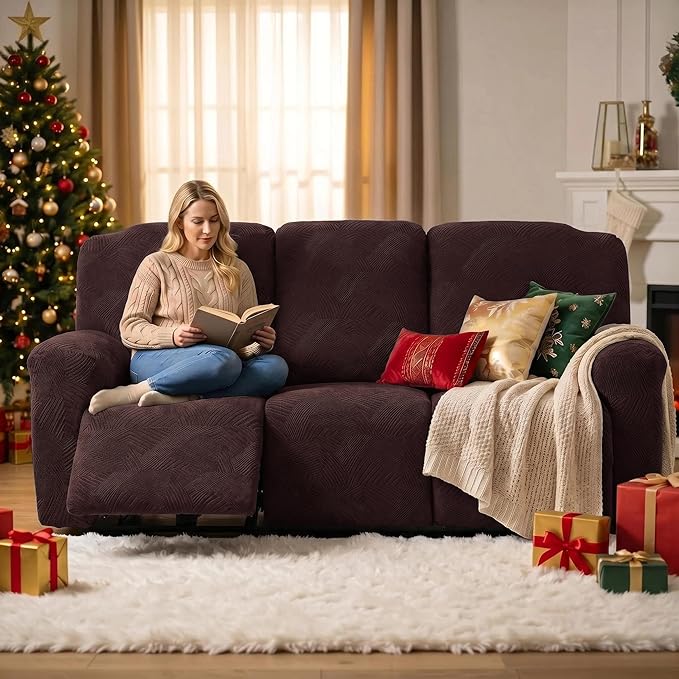 5-Piece Recliner Sofa Covers, Stretch Geometric Strokes Jacquard Recliner Sofa