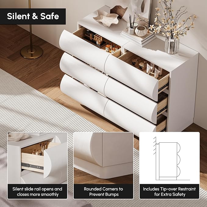 homary Modern 6 Drawers Dresser, 39.4" Wide Faux Leather Chest of Drawers