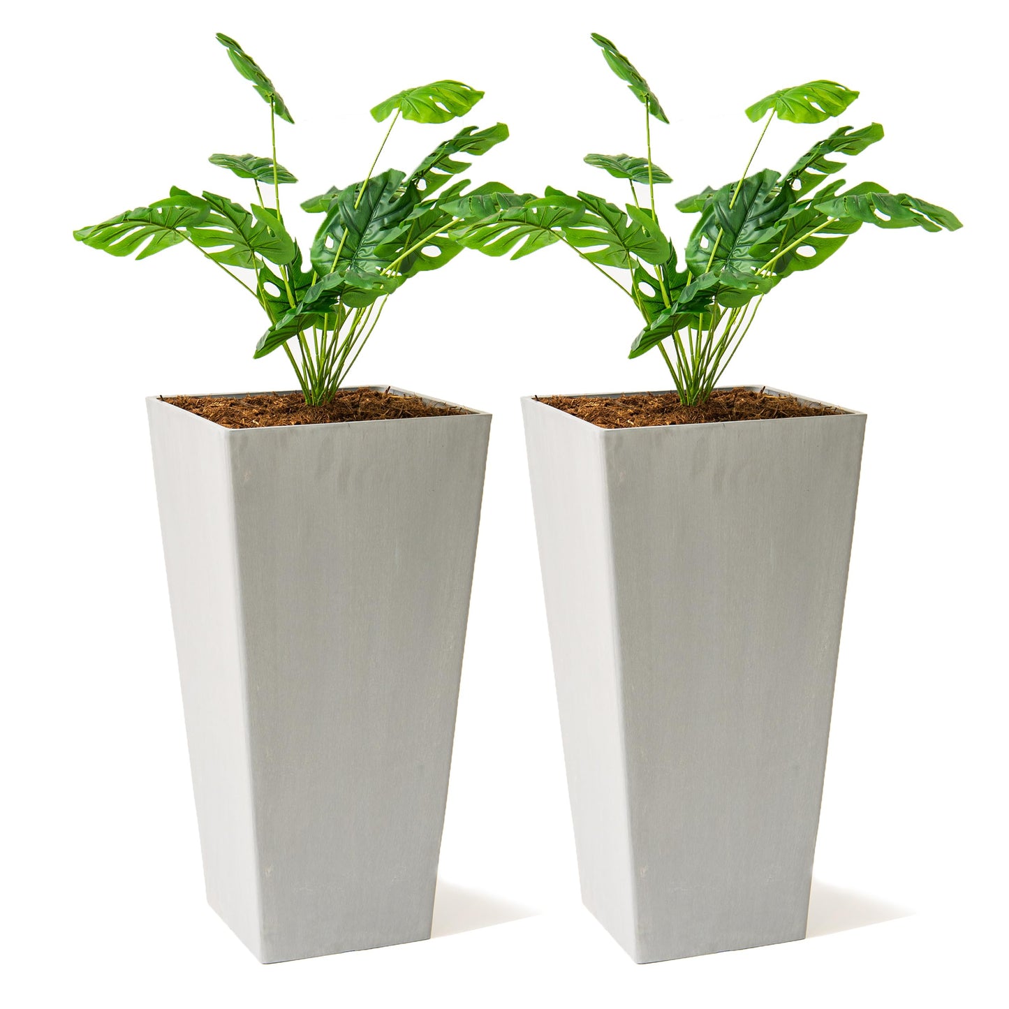 XBrand Modern 28-Inch Square Planter, Modern Tapered Perfect for Indoor & Outdoor, Patio Décor, Set of 2, Gray