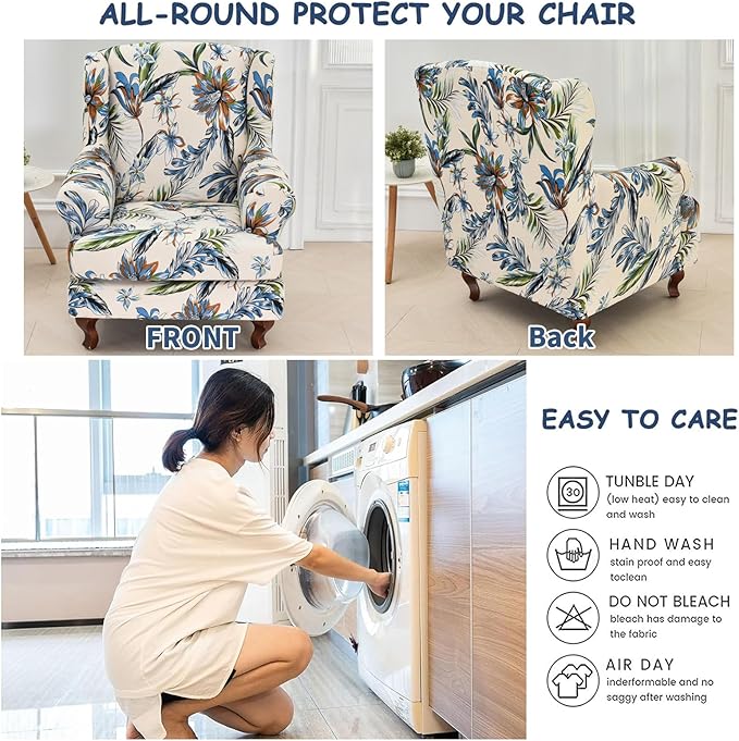 HAOYONG Wing Chair Slipcovers Stretch Wingback Chair Covers Printed 2 Pieces