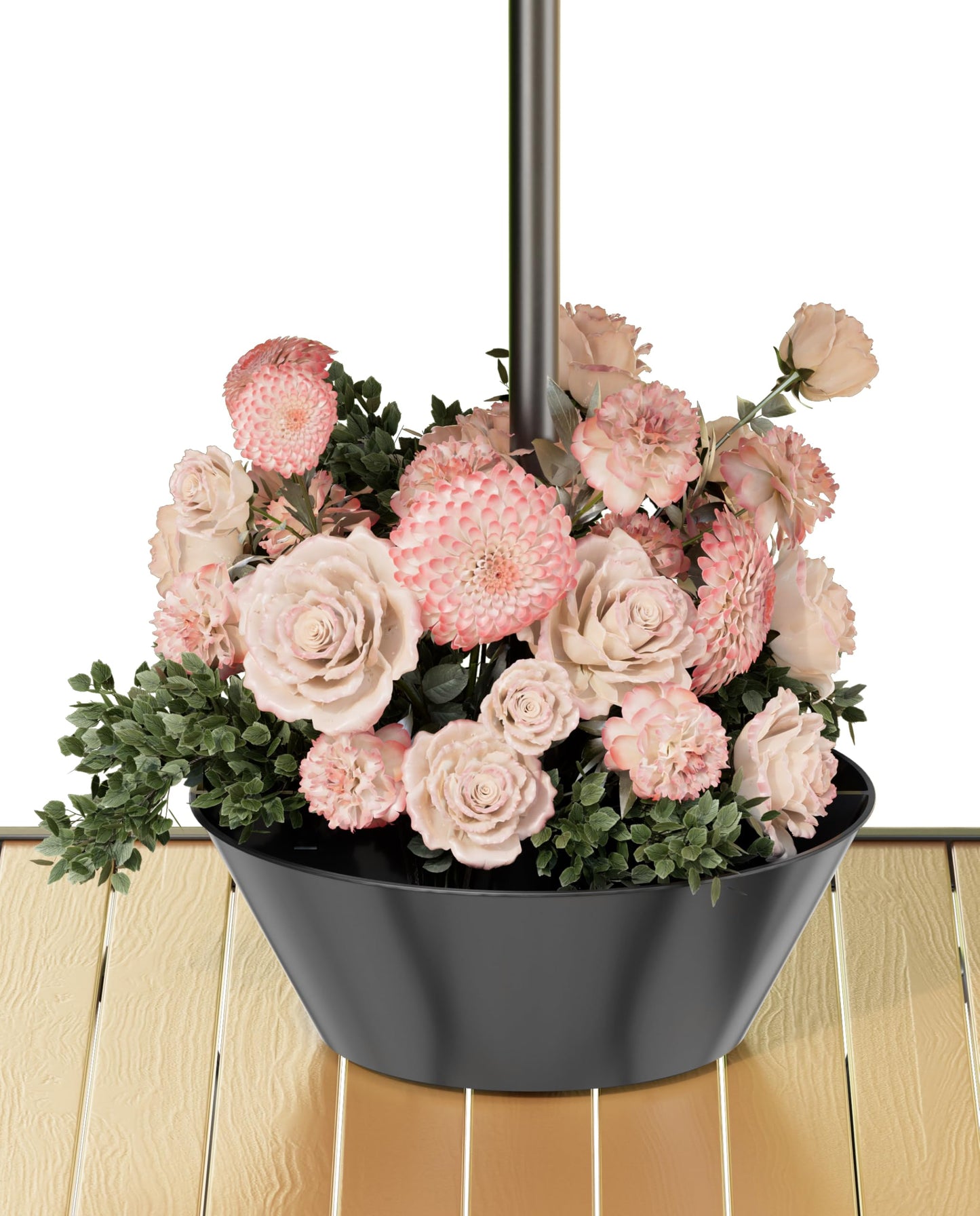 Koutemie 2-in-1 Umbrella Planter for Patio Table & Pole, Half Round Flower Planters Pots with Umbrella Hole Fits Poles Up to 2” Diameter, PVC Post Planter Wrap Around Umbrella for Garden, Black