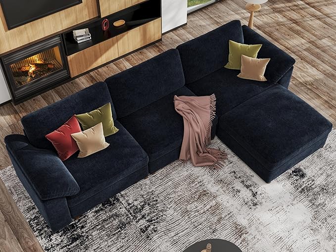 EASE MOOSE Blue Sectional Modular Sofa, FSC Certified Oversized L Shape