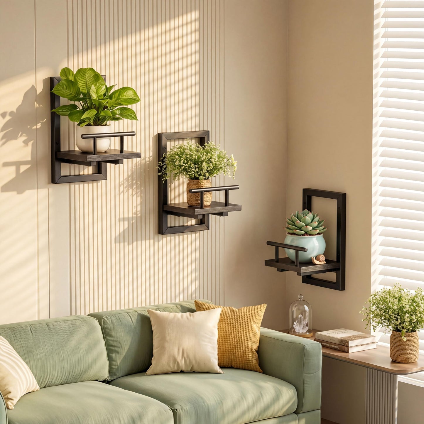 Sbosbo Floating Shelves for Wall, Plant Shelf Indoor, Wall Planters for Indoor Floating Plant Shelves for Bedroom, Living Room, Kitchen, Office, Bathroom Decor (Black, 2 Pack)