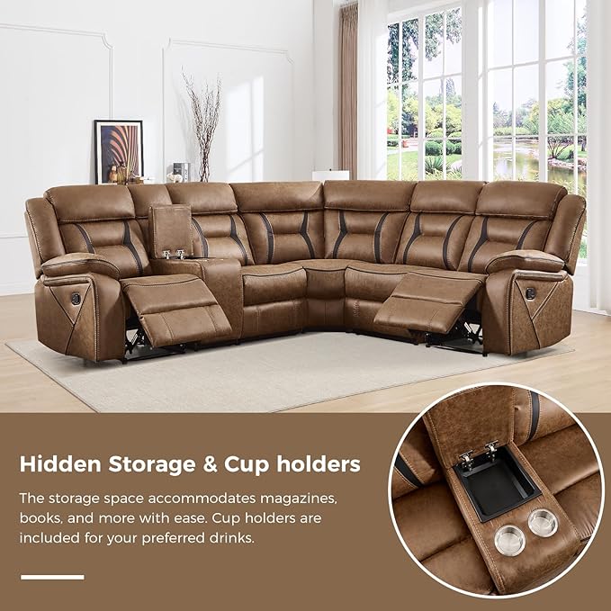 EBELLO Faux Leather Reclining Sectional Sofa Set