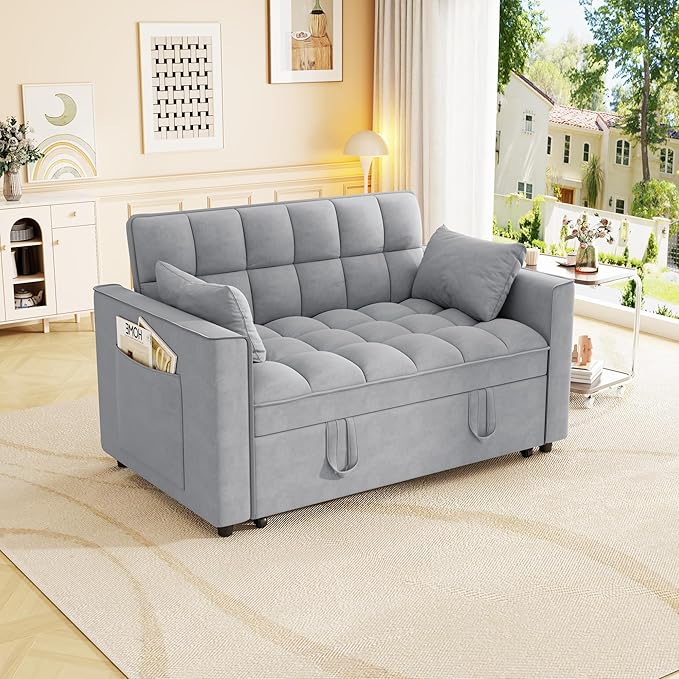 3-in-1 Convertible Sleeper Sofa Bed, 55 inch Small Couch