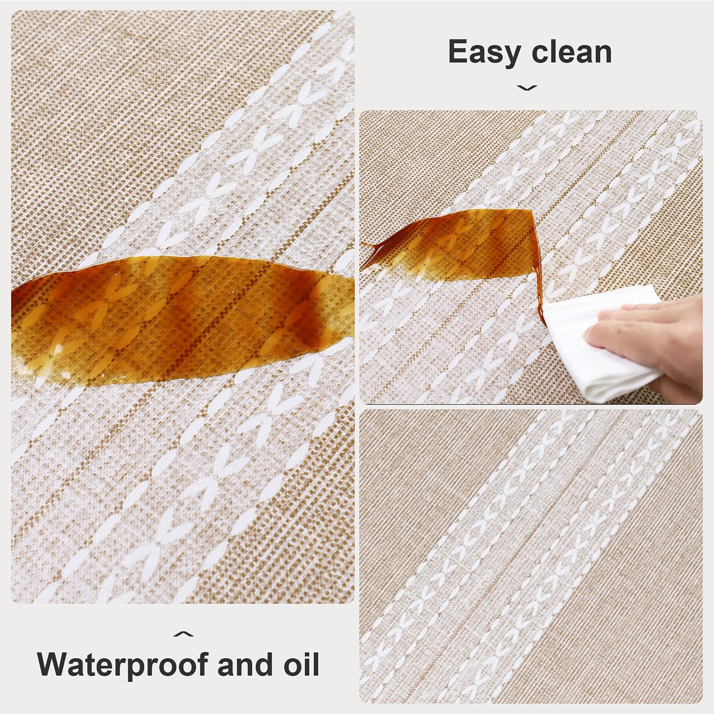 Vonabem 100% Waterproof Rectangle PVC Tablecloth, Vinyl Table Cloth Cover Oil Proof Spill Proof Wipeable Table Cloths for Indoor and Outdoor Use(Brown,60X84IN)