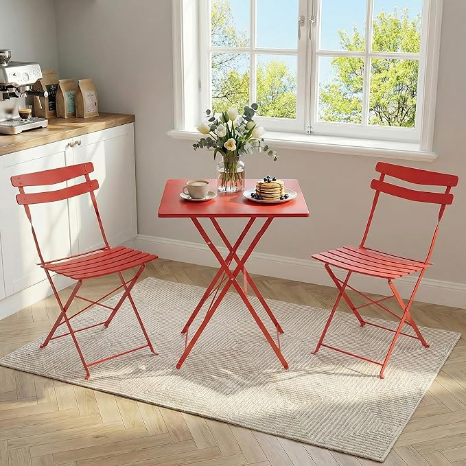GarveeLife 3 Piece Patio Bistro Set, Folding Patio Bistro Table and Chairs Set