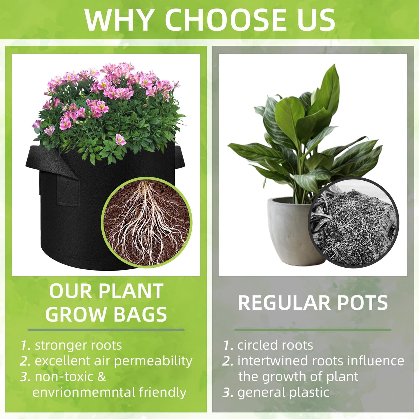 Cskunxia 40-Pack 3 Gallons Grow Bags, Non-Woven Fabric Pots Plant Bags, Plant Grow Bags with Handles, Garden Plant Bags for Potatoes, Carrots, Tomatoes and Other Vegetable,Fruits