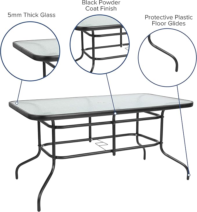Flash Furniture Lila 7-Piece Glass Patio Table and Chairs Set, Outdoor Patio