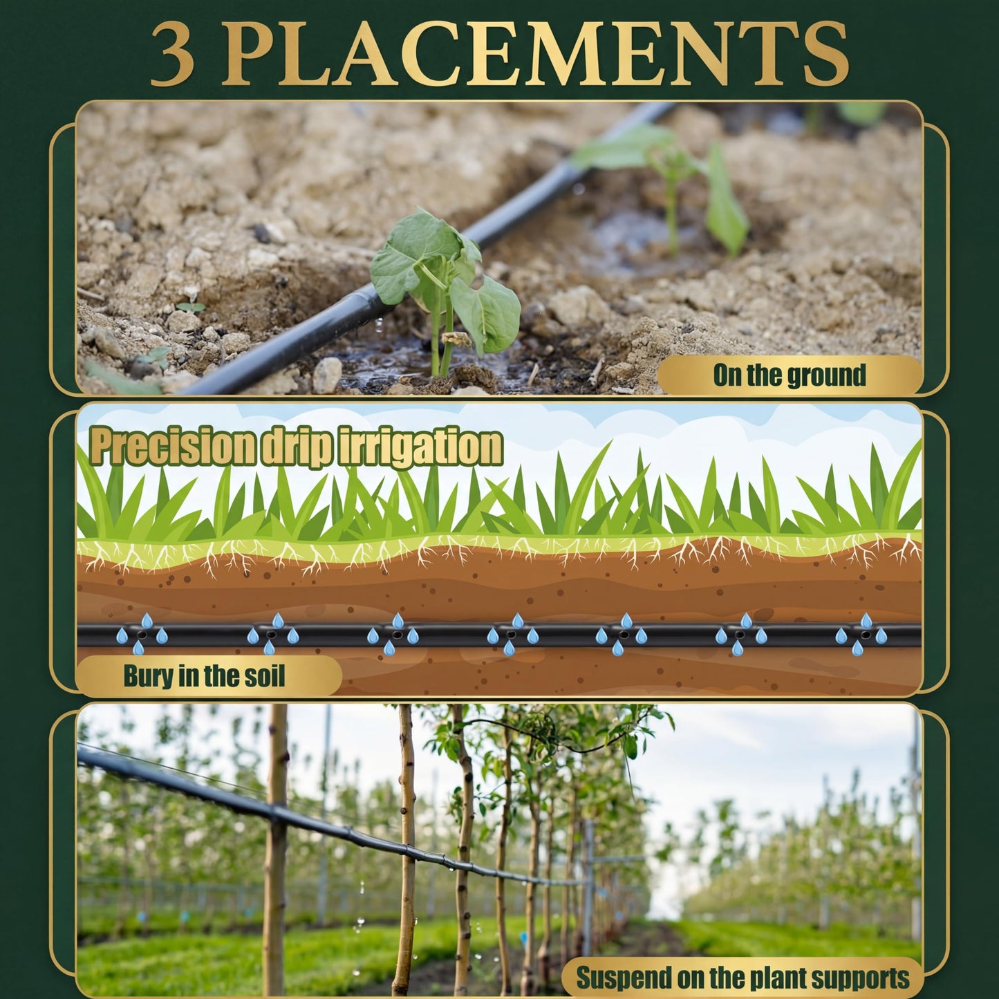 Innconee 250 ft 1/4 Inch Drip Irrigation Tubing with 6" Emitter Spacing Black Hydroponics Dripline Hose Irrigation Drip Line Emitter Tubing Parts for Gardens Greenhouses Bed Flower Efficient Watering