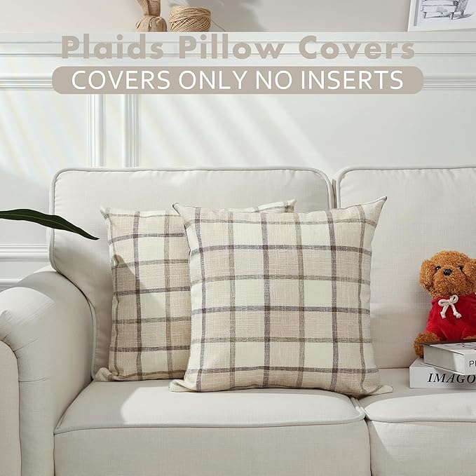 Stellhome Pack of 2 Linen Buffalo Check Decorative Fall Throw Pillow Covers