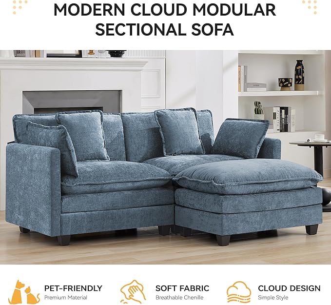 76'' Cloud Deep Seat Loveseat Sofa, Upholstered Chenille Modular 2-Seats