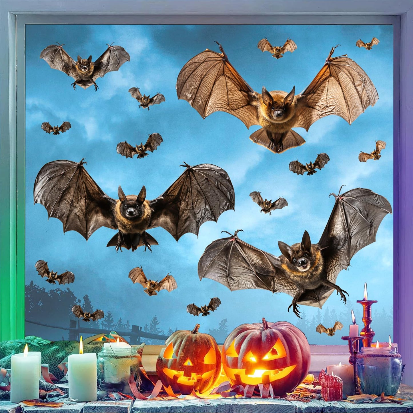 Halloween Window Decorations Clings Decor Large Bats Decals Removable Halloween Glass Stickers Indoor Spooky Bats Clings Double-Sided Scary Static Cling for Holiday Party Outdoor Decoration Supplies