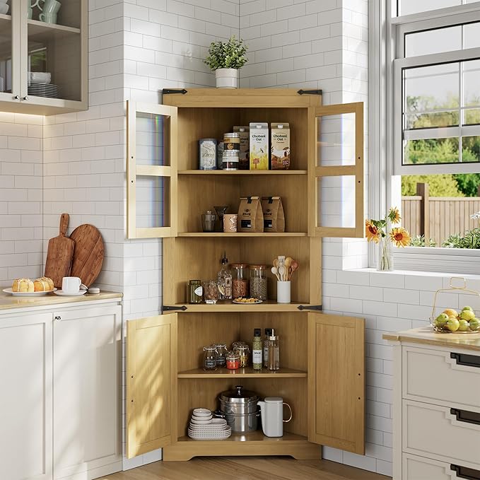 GarveeHome 67" Tall Corner Storage Cabinet, Farmhouse Corner Hutch Display