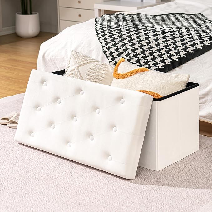 B FSOBEIIALEO Folding Storage Ottoman, Long Ottomans Shoes Bench, Velvet