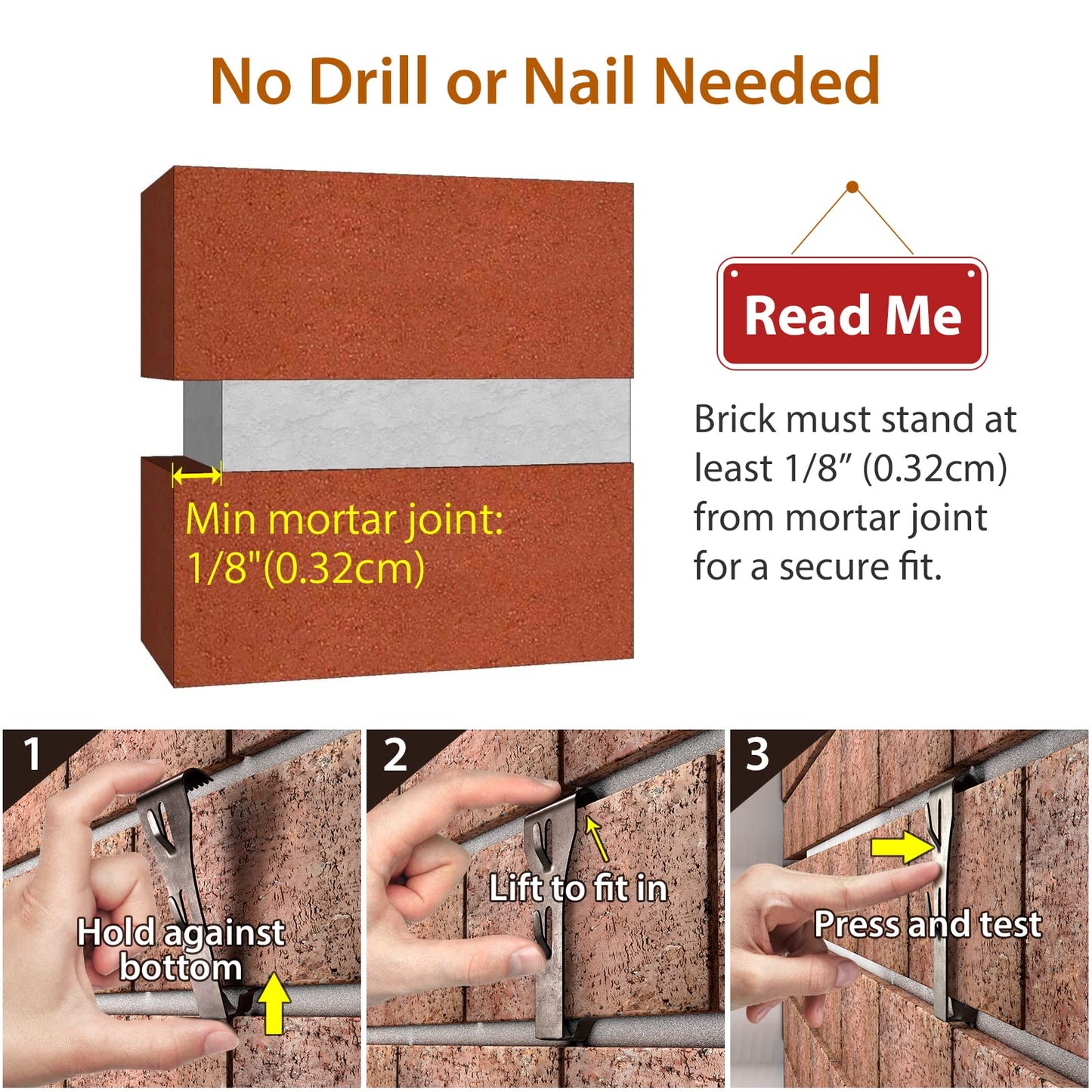 Booda Brand Brick Hook Clips (12 PCS) for Hanging Outdoors, Brick Hangers Fit Standard Size Brick 2-1/4" to 2-3/8" in Height, Heavy-Duty Brick Siding Clips Wall Hangers for Hanging No Drill and Nails