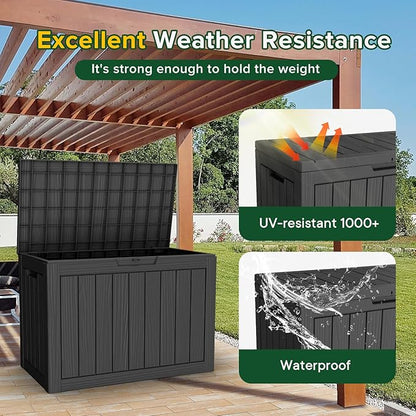 46 Gallon Outdoor Deck Box, Lockable Waterproof Outdoor Storage Boxes For Garden Tools,Indoor Cushions,Accessories Outside Storage Resin Weatherproof Container(Black)