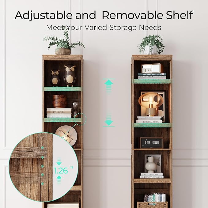 LINSY HOME 5-Shelf Bookcase, Narrow Bookshelves Floor Standing Display Storage
