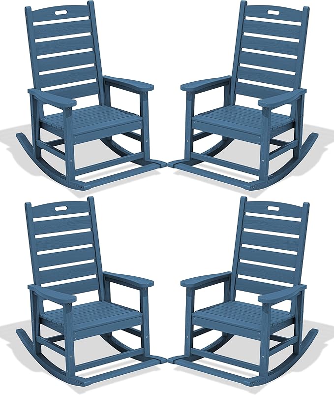 SERWALL Outdoor Rocking Chair Set of 4, Oversized HDPE Patio Rocking Chair