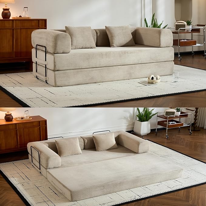 ZEIINPA Corduroy Floor Sofa Bed, Convertible Folding Couch Bed