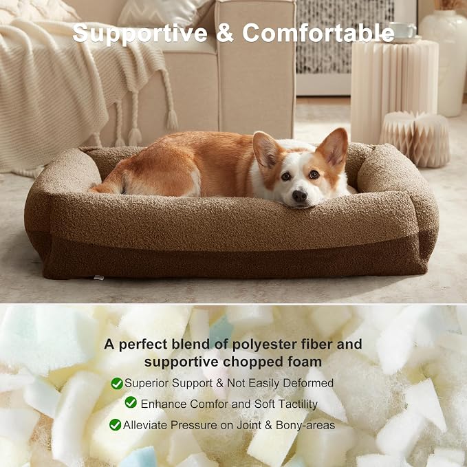 FURTIME Washable Small Dog Bed, Rectangle Comfy Fluffy Kitten Puppy Bed, Removable Zipper Cover Machine Wash, Breathable Orthopedic Bed Durable Pet Cuddler with Anti-Slip Bottom, 20x19x6 in, Brown