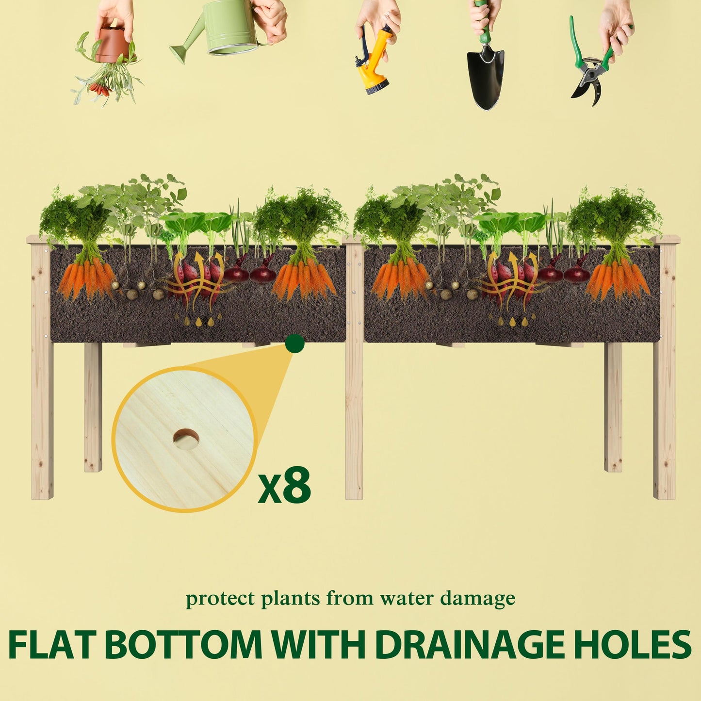 Yardenaler 72x23x30in Raised Garden Bed with Legs, 2x6FT Outdoor Elevated Wood Planted Box with Divider Panel & Drainage Hole for Vegetable Flower, Backyard and Patio, Natural