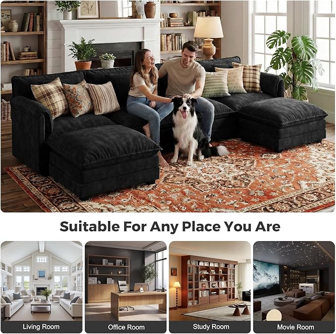 ELUCHANG 150" Modular Sectional Sofa, Comfy Deep Seat Cloud Couch, 6 Seater U
