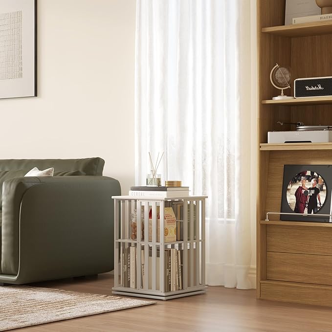 YOWOS Rotating Bookshelf Tower, 360° Display Spinning Bookcase, Bamboo