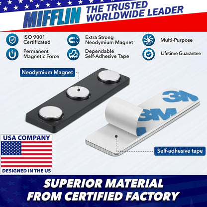 Mifflin-USA Name Tag Magnets (100 Magnets, 1.75 x 0.5 inches), Name Tag Magnet Backs w/ 3 Extra-Strong Neodymium for ID Badge Holders