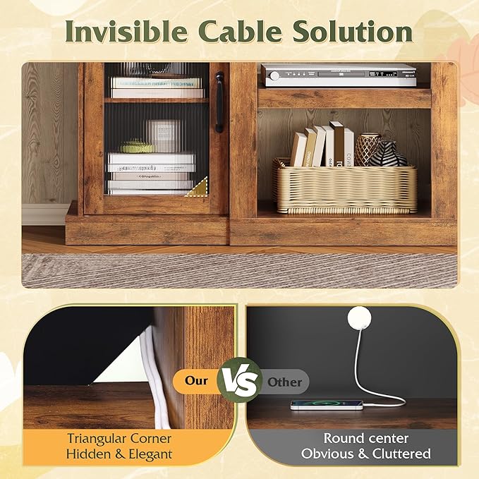 WLIVE Farmhouse TV Stand for 65 inch TV, Open Shelves TV Console for Living