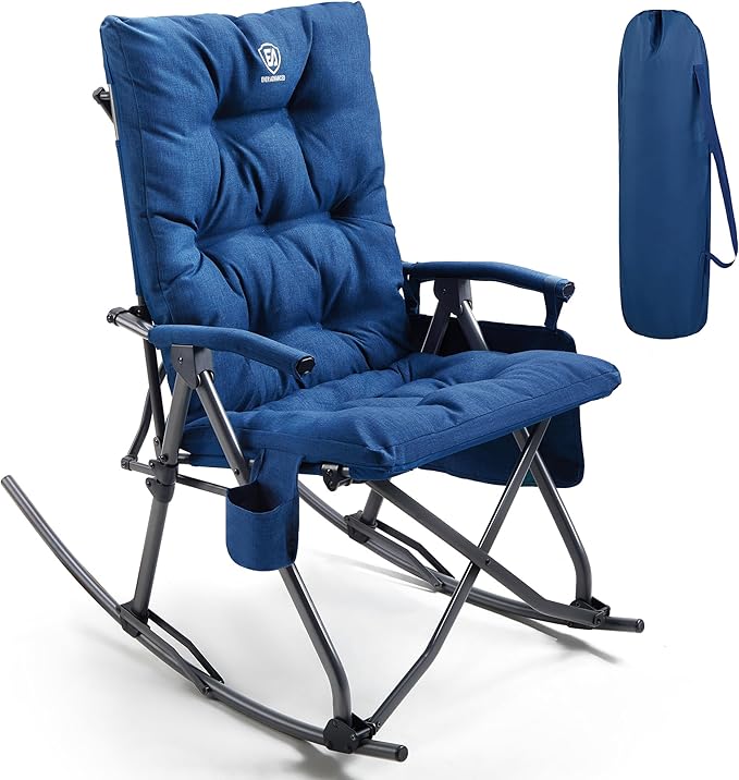 EVER ADVANCED Oversized Folding Rocking Camping Chair, Padded Portable Rocker