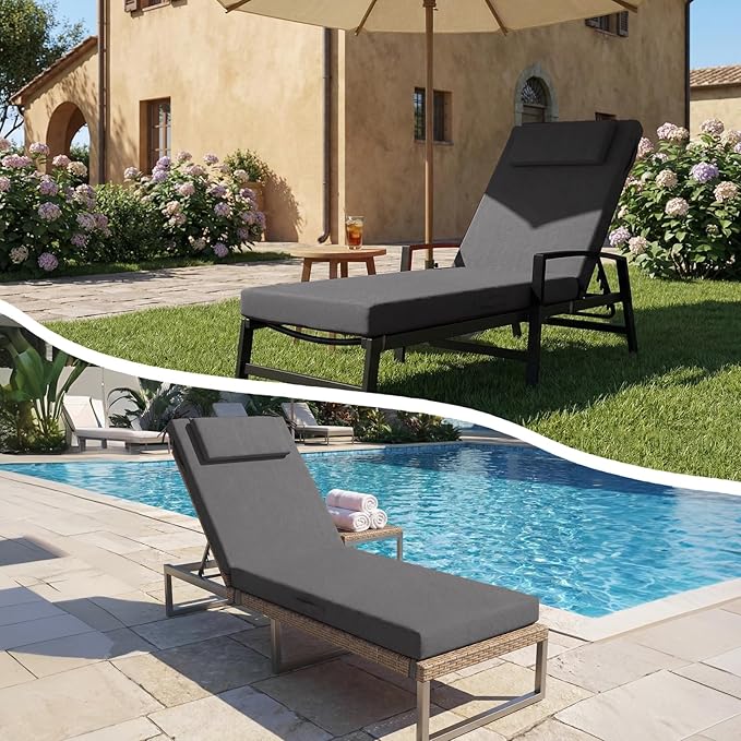 Outdoor Chaise Lounge Cushions, 71x21 Inch Olefin Water & Fade Resistant Pool