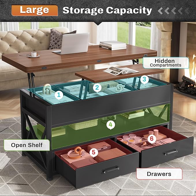 Itaar 40" Lift Top Coffee Table, 4 in 1 White Coffee Tables