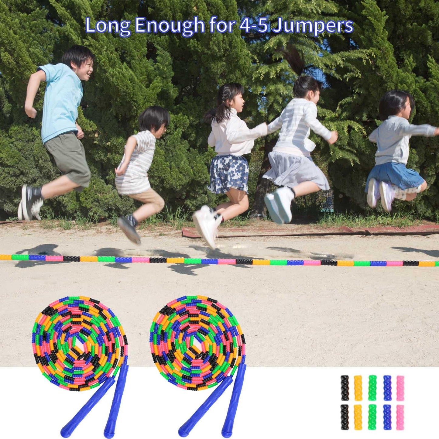 Double Dutch Jump Rope 16 ft 2 Pack, Adjustable Long Skipping Rope with Wooden Handle, Multiplayer Team Jumping Rope for Kids Adults, Long Enough for 5-6 Jumpers