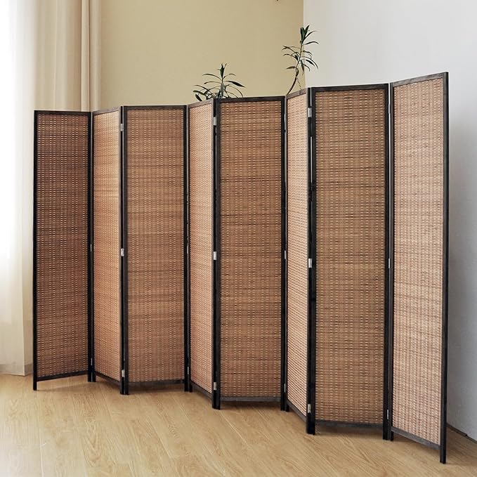 8 Panel Bamboo Room Divider Screen, 5.6 FT Tall Bamboo Divider Folding Panel