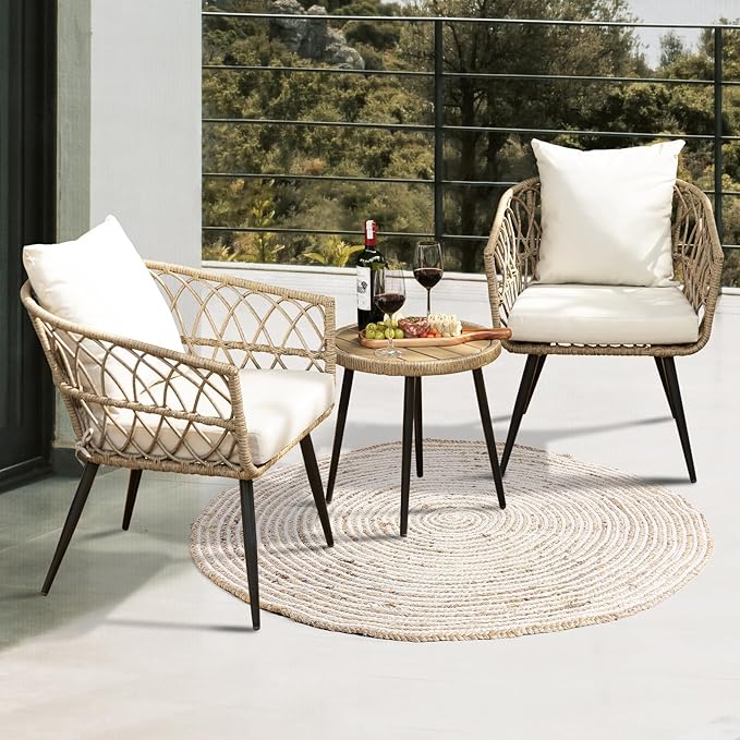 Idzo Heavy Duty 500lbs Weight Capacity Wicker Bistro Table and Chairs Set of 2