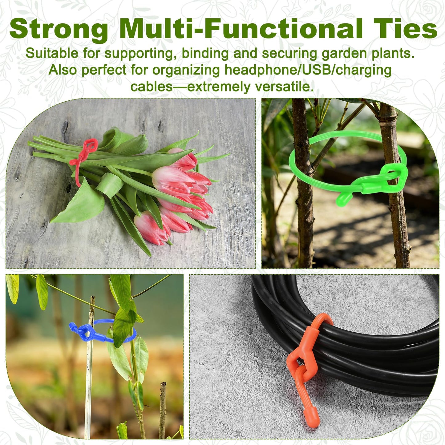M METERXITY 12-Pack Adjustable Plant Ties, 3inch/7.62cm Silicone Flexible Multi-Function Sturdy Garden Twist Tie for Plant Support/Tree/Shrub/Vine, Reusable Support Twine [Black]