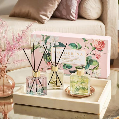 COCORRÍNA Reed Diffuser Set of 3-3 Pack/ 3.04 Fl.oz Diffuser with 24 Sticks Pink Rose/Gardenia/Jasmine & Mint, Reed Diffuser for Home Bathroom Office Decor