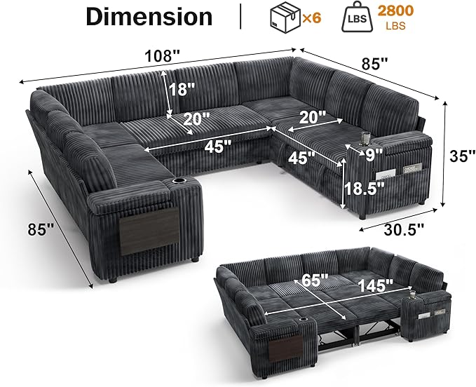 Vipbear 111" Modular Sectional Sleeper Sofa